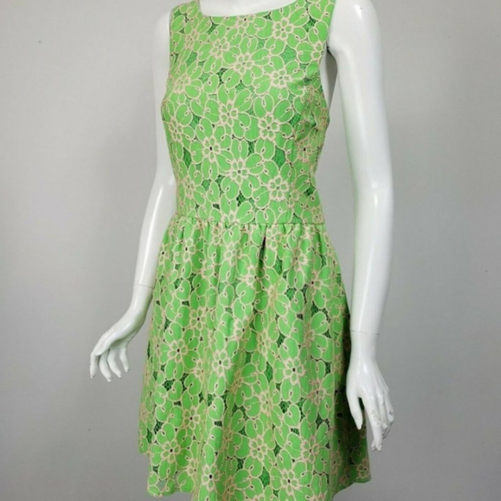 LILLY PULITZER Sandrine GREEN Floral LACE Dress Pink Embroidery